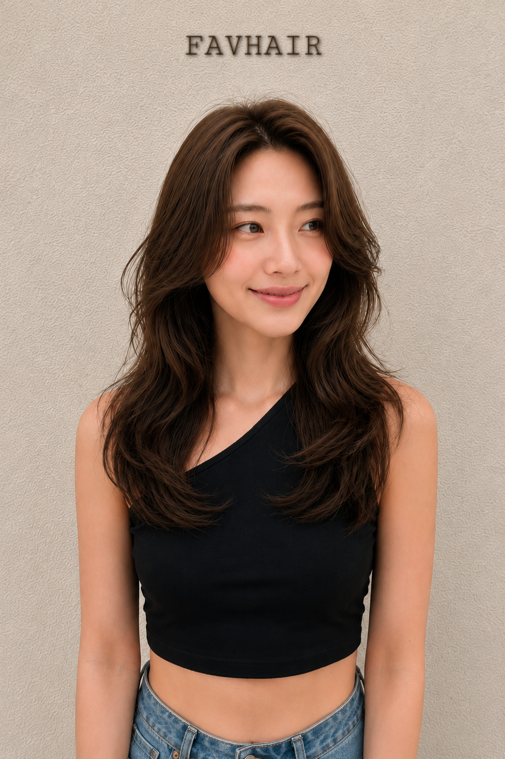 브라운 롱 레이어드 C컬